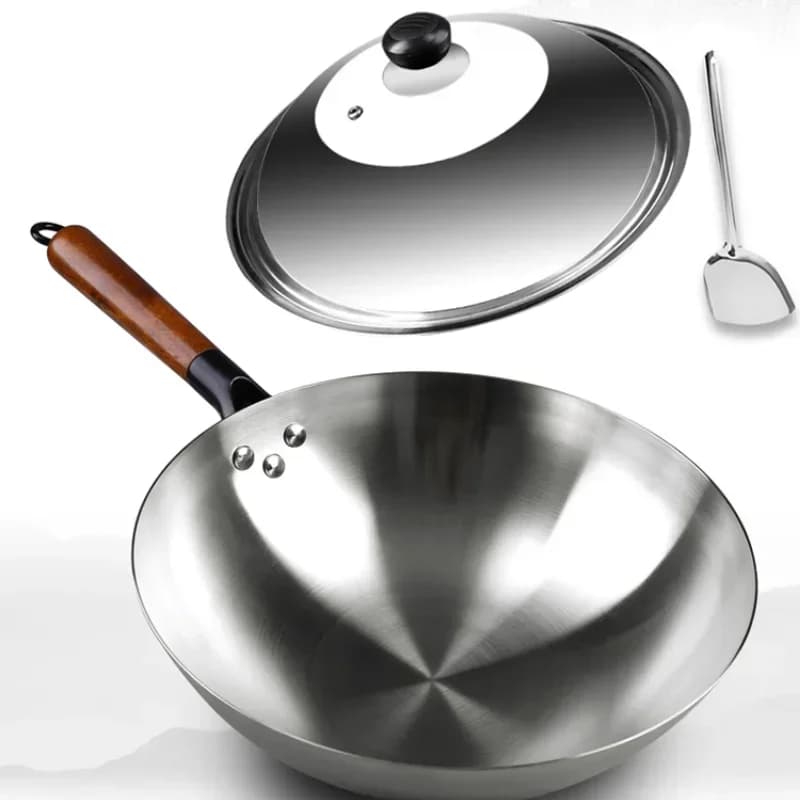 China non-stick Wok 34 cm Non-coated pan for steaks and eggs Detachable wooden handle Kitchen pots dishwasher safe