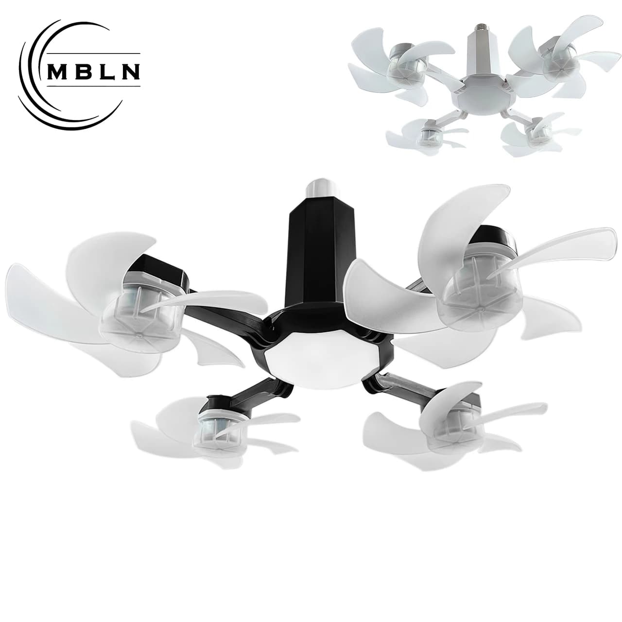 Ventilatore da soffitto a 4 teste con lampadina a LED, base E26/E27, ventola a 3 velocità, temperatura colore regolabile 3000K–6500K, 1200LM