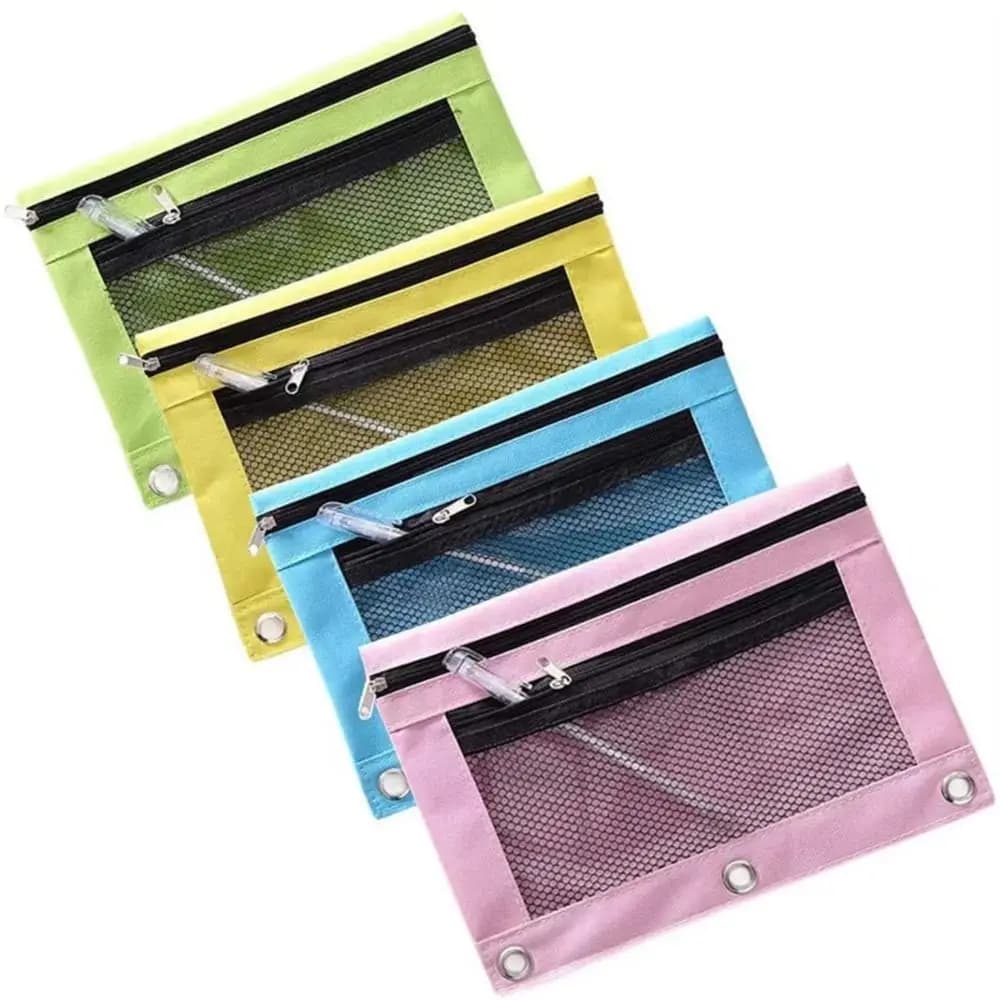 Portable Canvas Cloth Pencil Case Bag Double Layer Zipper Closure Document File Bags Paper File Zipper File Folder Office Use