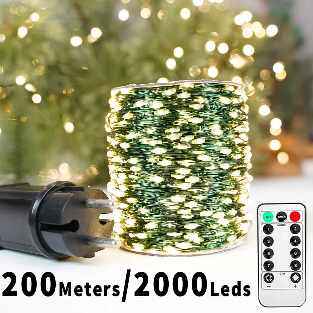 200M 2000 LED impermeabili con luci a corda remote Ghirlanda di fata Lampioni esterni per albero di Natale Camera da letto Festa di nozze