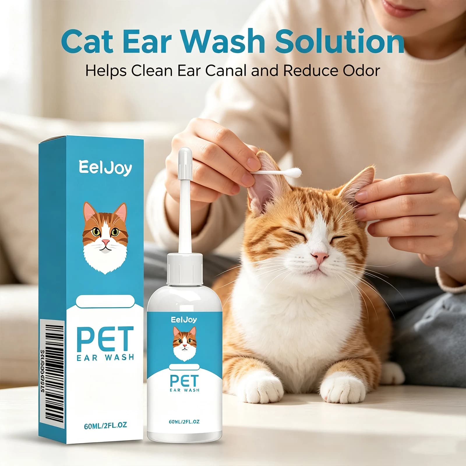 EELJOY Pet Ear Wash Liquid Removing Ear Wax Dirt Eliminate Bad Odor Soothing Daily Dogs & Cats Ear Care Solution Pet Ear Cleaner