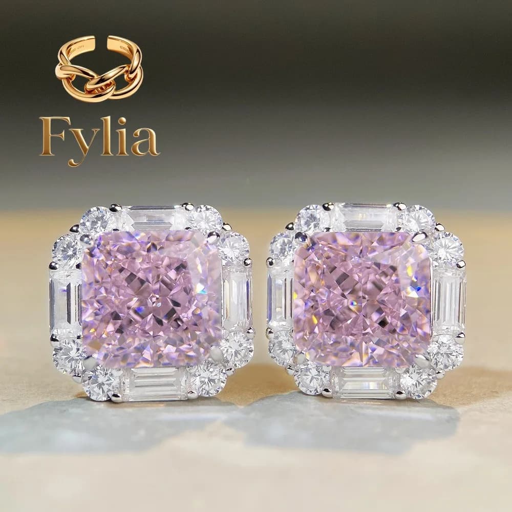 Gioielli Fylia: Orecchini di Lusso in Platino PT950 con Diamanti Rosa, Taglio Cherry Powder Ins Wind Ray Dean Ice Flower