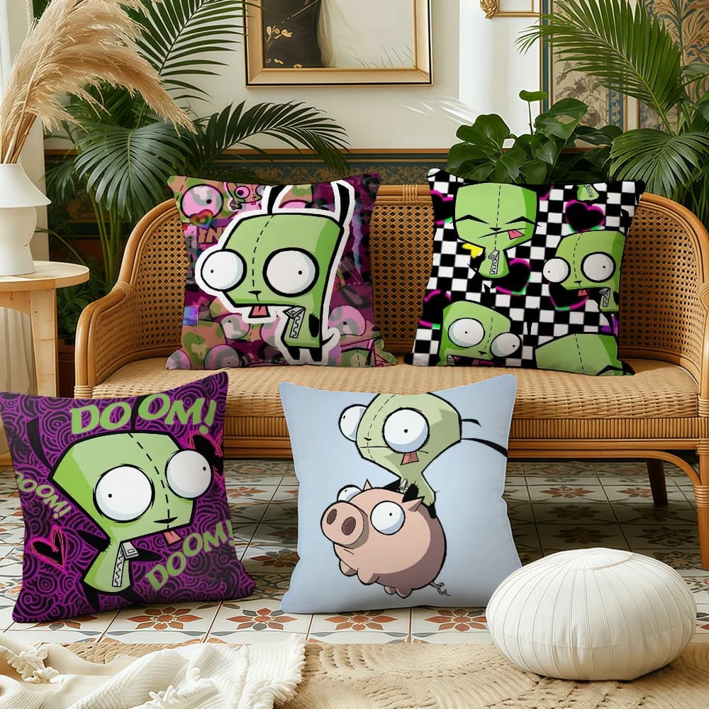 Cartoon Invader Zim Gir cushion cover Plush Fabric Soft Double Sided Print Sofa Cushion Cover Throw Pillow Covers