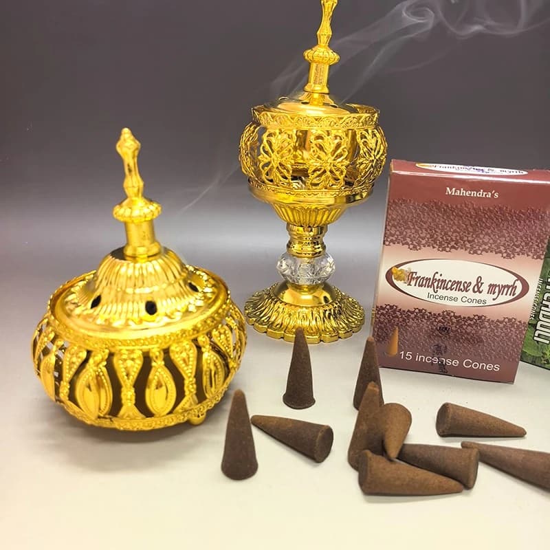 2Pack Mahendra Incense Cones with 1pc Hollow Incense Burner Set，for Yoga Meditation，Home Fragrance Sandalwood Patchouli Lasting
