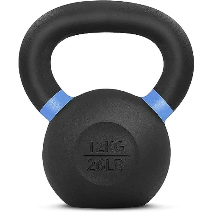 Kettlebell in Ghisa Verniciata a Polvere con Impugnatura Antiscivolo e Base Piatta per Allenamento di Condizionamento e Forza, Nero, da 9lb a 71lb