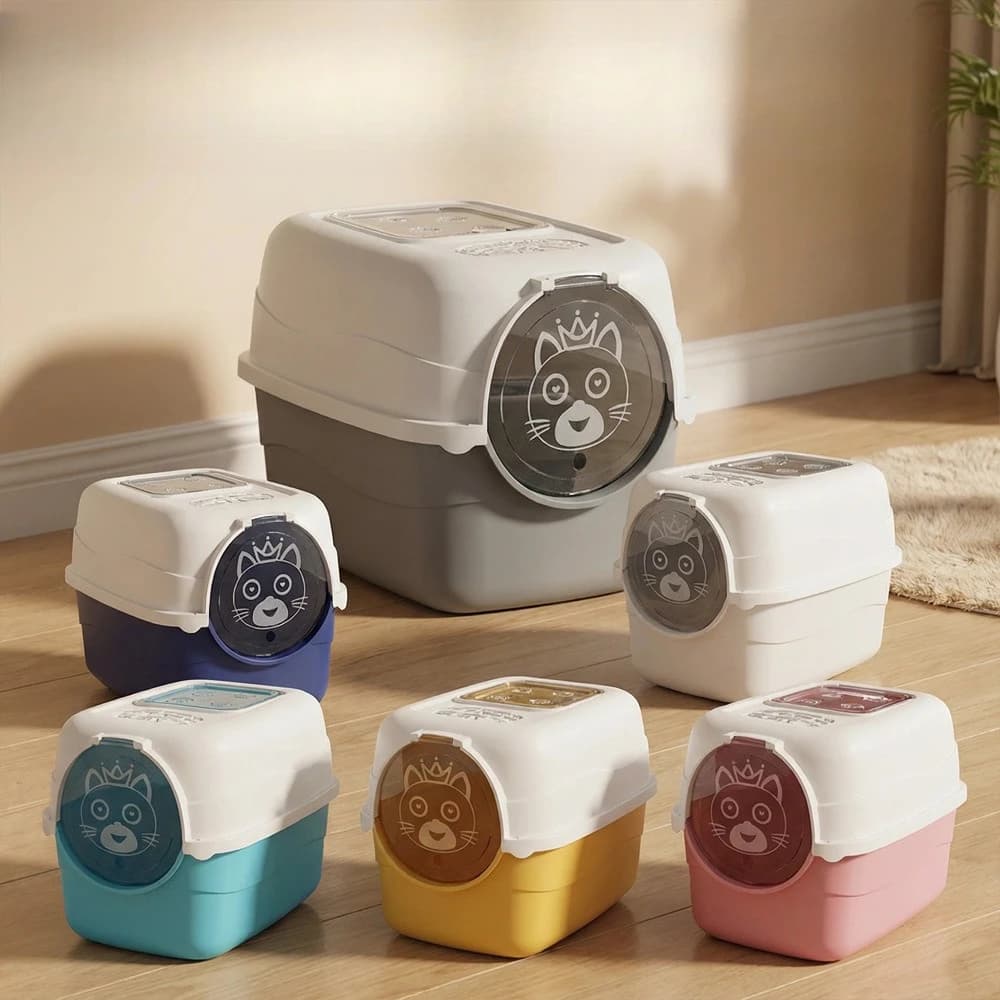 Fully Enclosed Sandbox for Cat with Flip Lid Cute Cat Litter Box Anti-Scatting Odor-Control Hooded Cat Toilet with Scoop Petkit