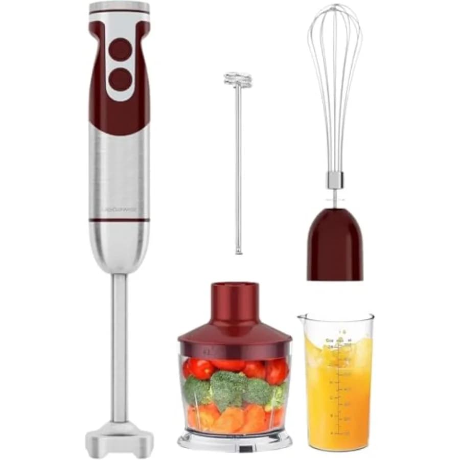 Frullatore a Immersione Professionale in Titanio Rinforzato, Potente con Lame 80% Più Affilate, 12 Velocità, Frullatore con Cavo, Tritatutto da 00ml, Frullatore da 600ml