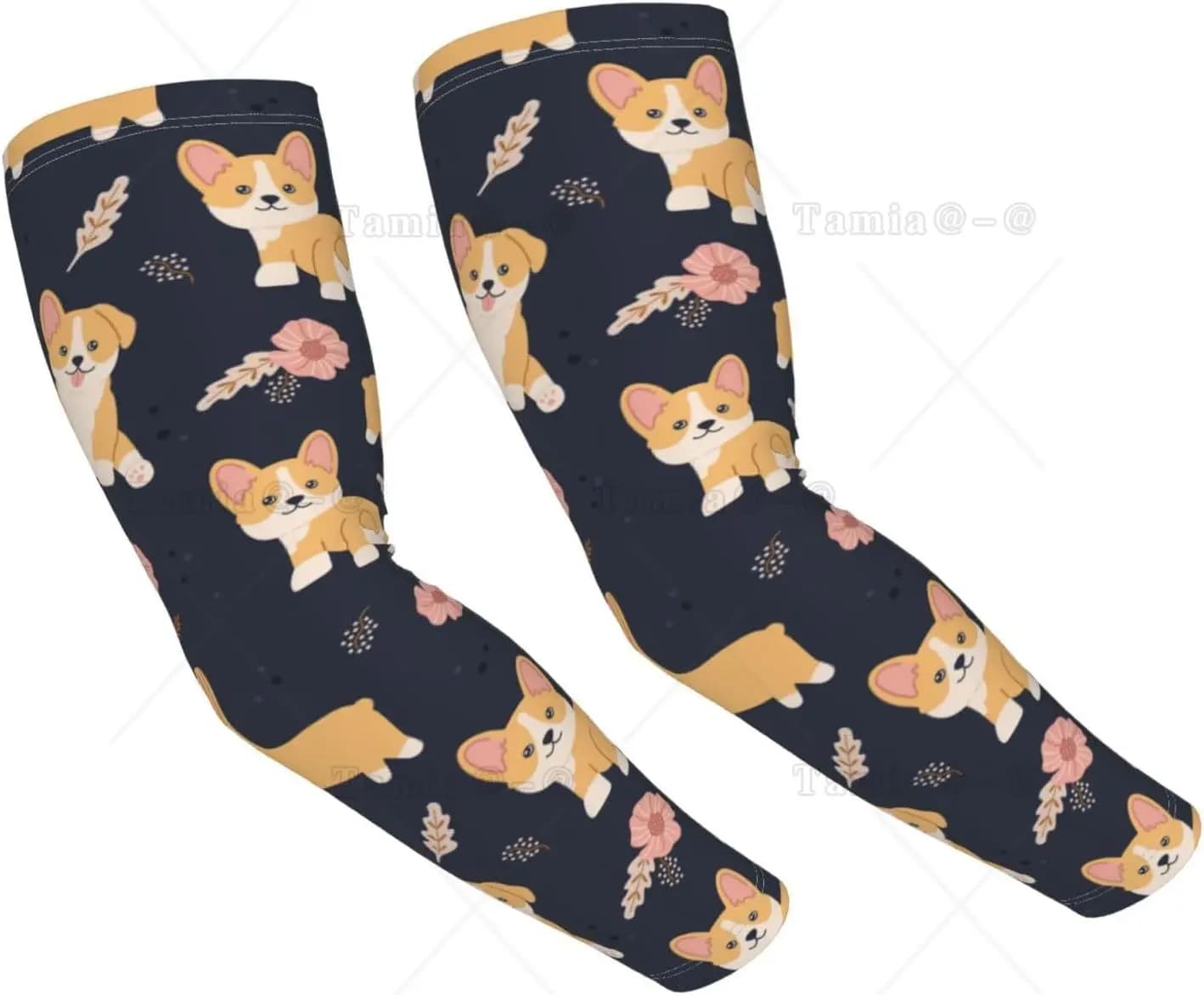 Manicotti con stampa Kawaii Corgi Raffreddamento Protezione solare UV Compressione sportiva per uomo Donna Manicotti da basket da golf