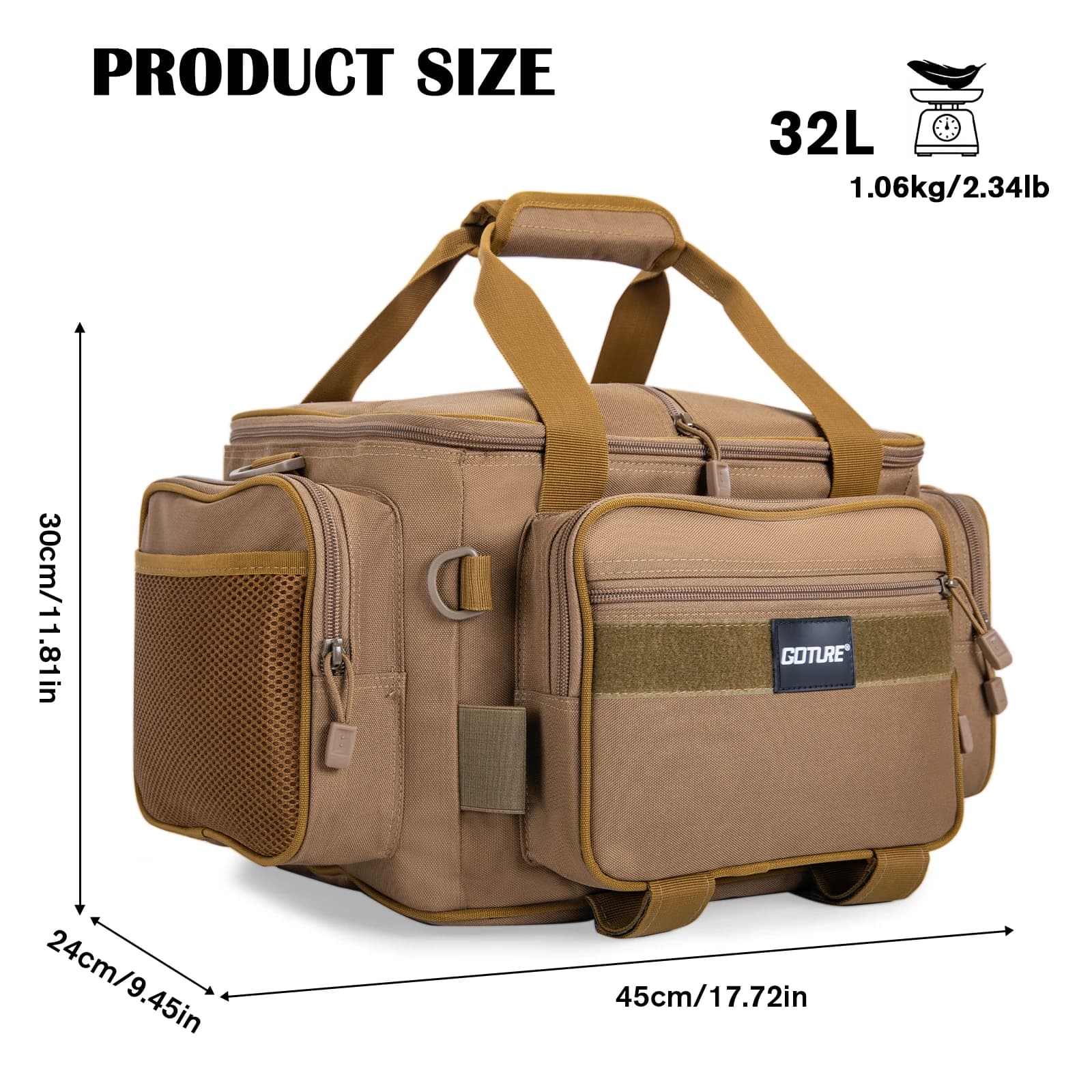 Borsa da Pesca Goture 45*30*24cm in Oxford 600D, Zaino Porta Attrezzatura per Uomo, Borsa per Esche e Accessori da Pesca a Mosca