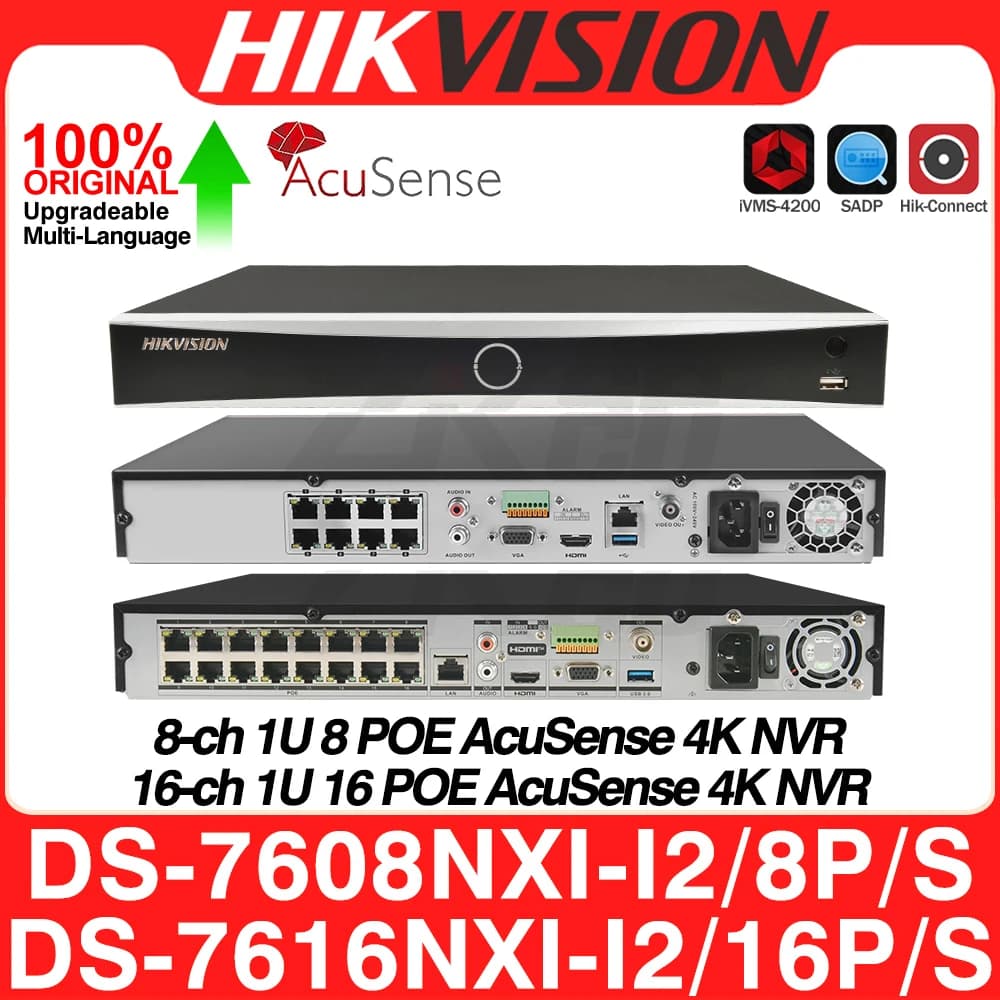 Hikvision 4K NVR DS-7608NXI-I2/8 P/S DS-7616NXI-I2/16 P/S 8/16CH 8/16POE Acusense 2 sata AI tramite videocamera/videoregistratore di rete NVR