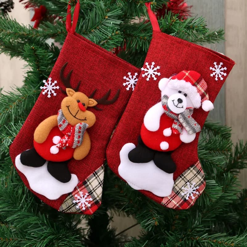 Calza natalizia in lino medio Decorazioni natalizie Calzino natalizio morbido regalo per bambini Decorazioni per feste a casa per adulti