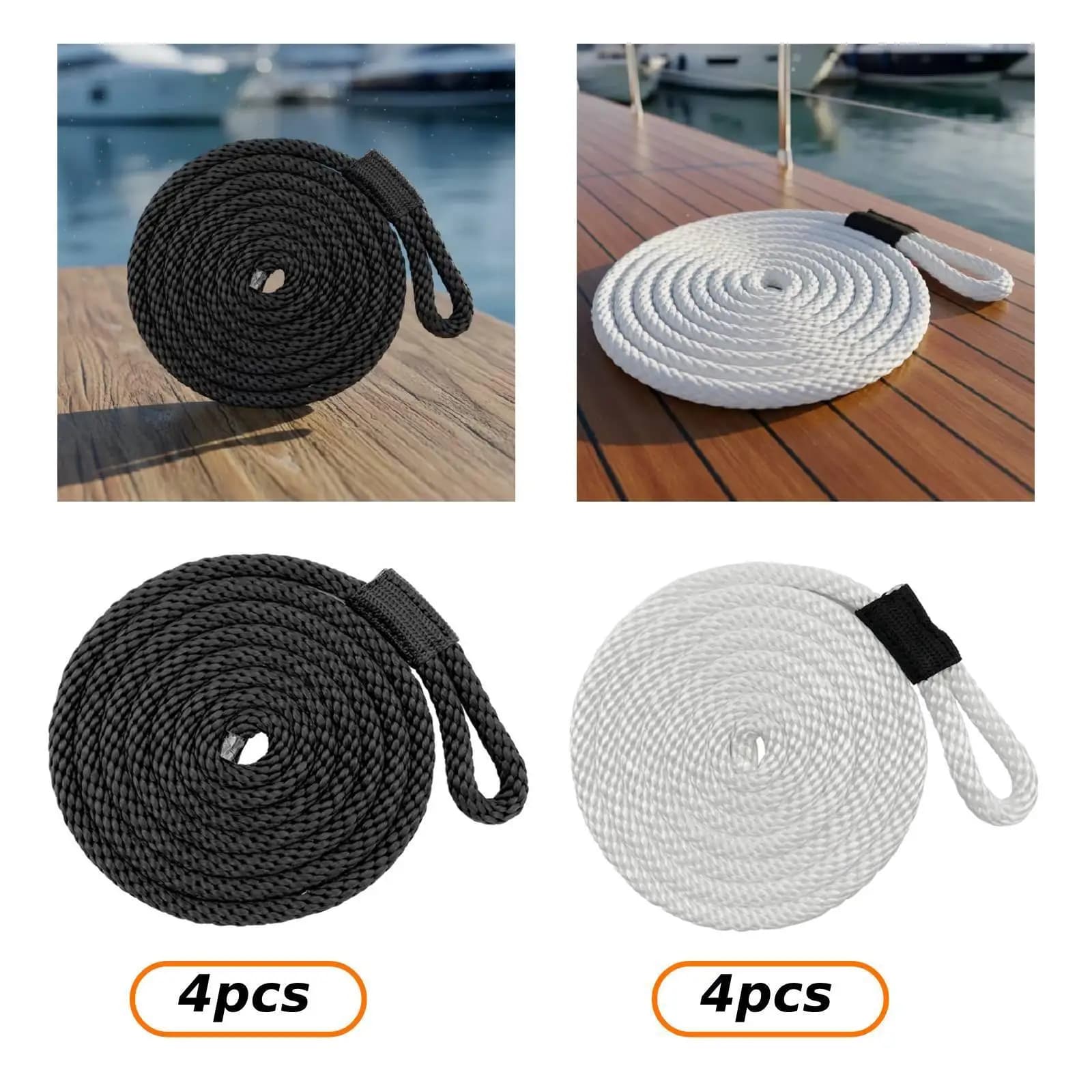 4 Pieces Mooring Rope Boat Docking Line Heavy Duty Portable Easy to Use Watercraft Marine Berthing Rope Boat Cord