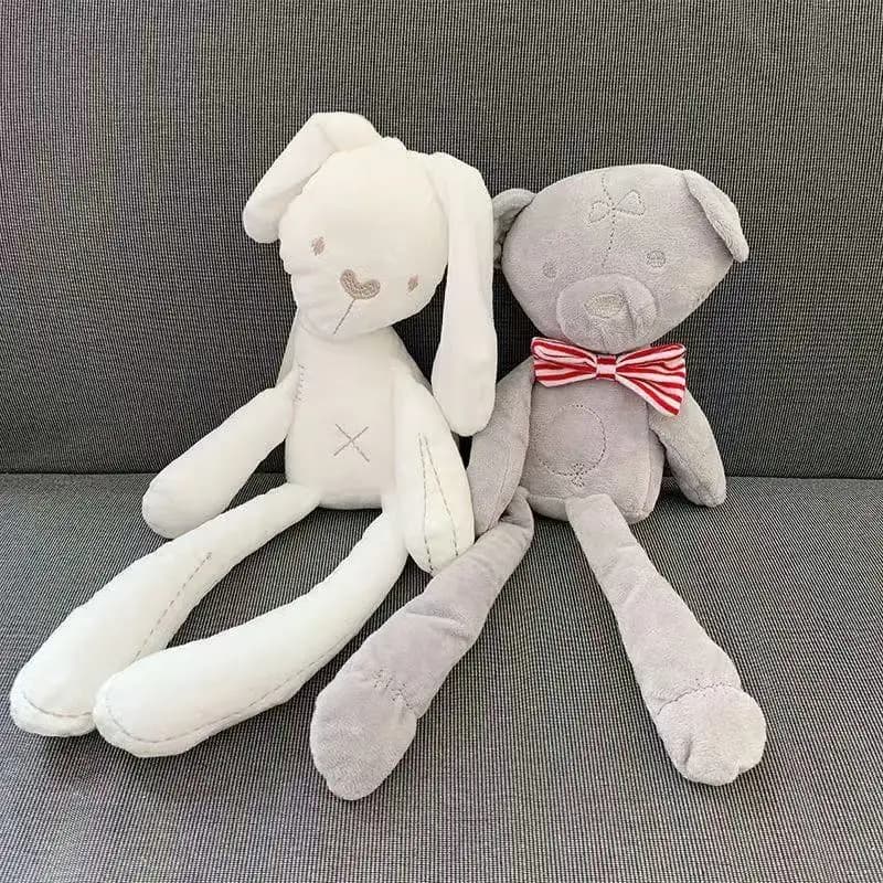 Simpatico coniglietto di peluche con orecchie lunghe, giocattolo morbido per bambini, compagno di sonno, peluche per bambini.