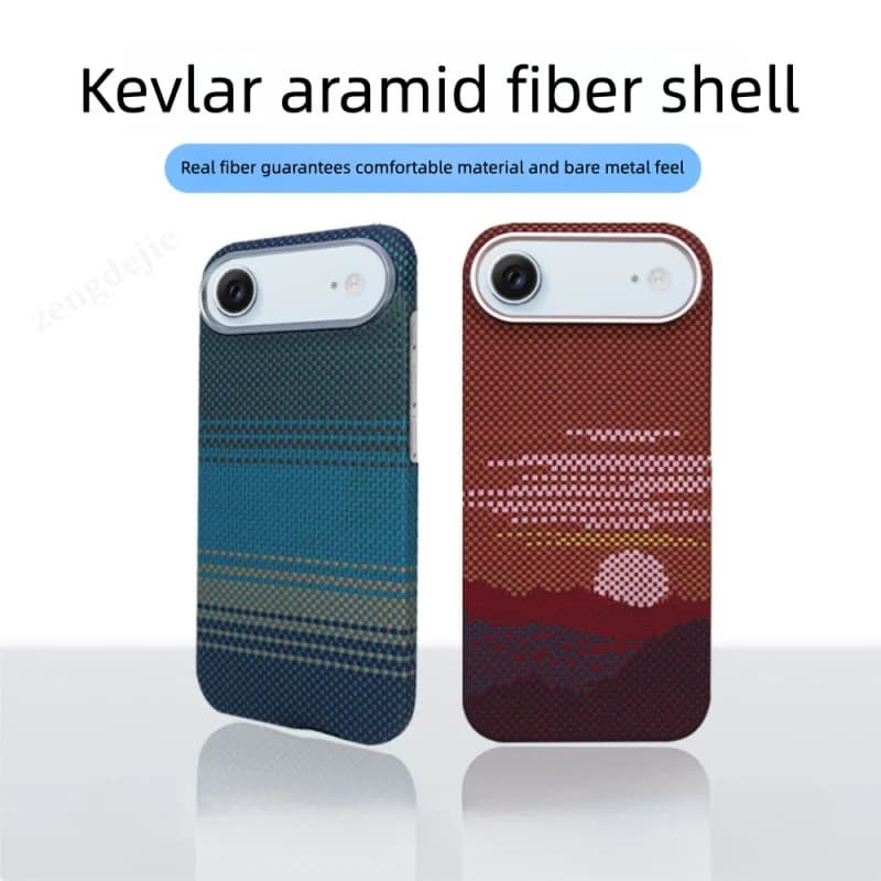 Custodia per iPhone Air in fibra di aramide Kevlar, cover magnetica antiurto con motivo Litchi, design sottile anti-impronta.