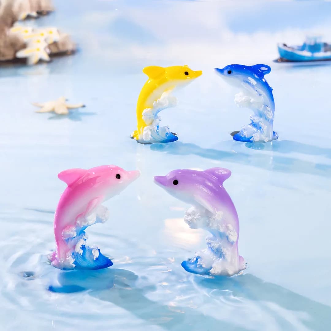 Miniature di Delfini in Stile Oceanico, Decorazioni in Resina per Giardini Fatati e Terrari, Ornamenti da Scrivania