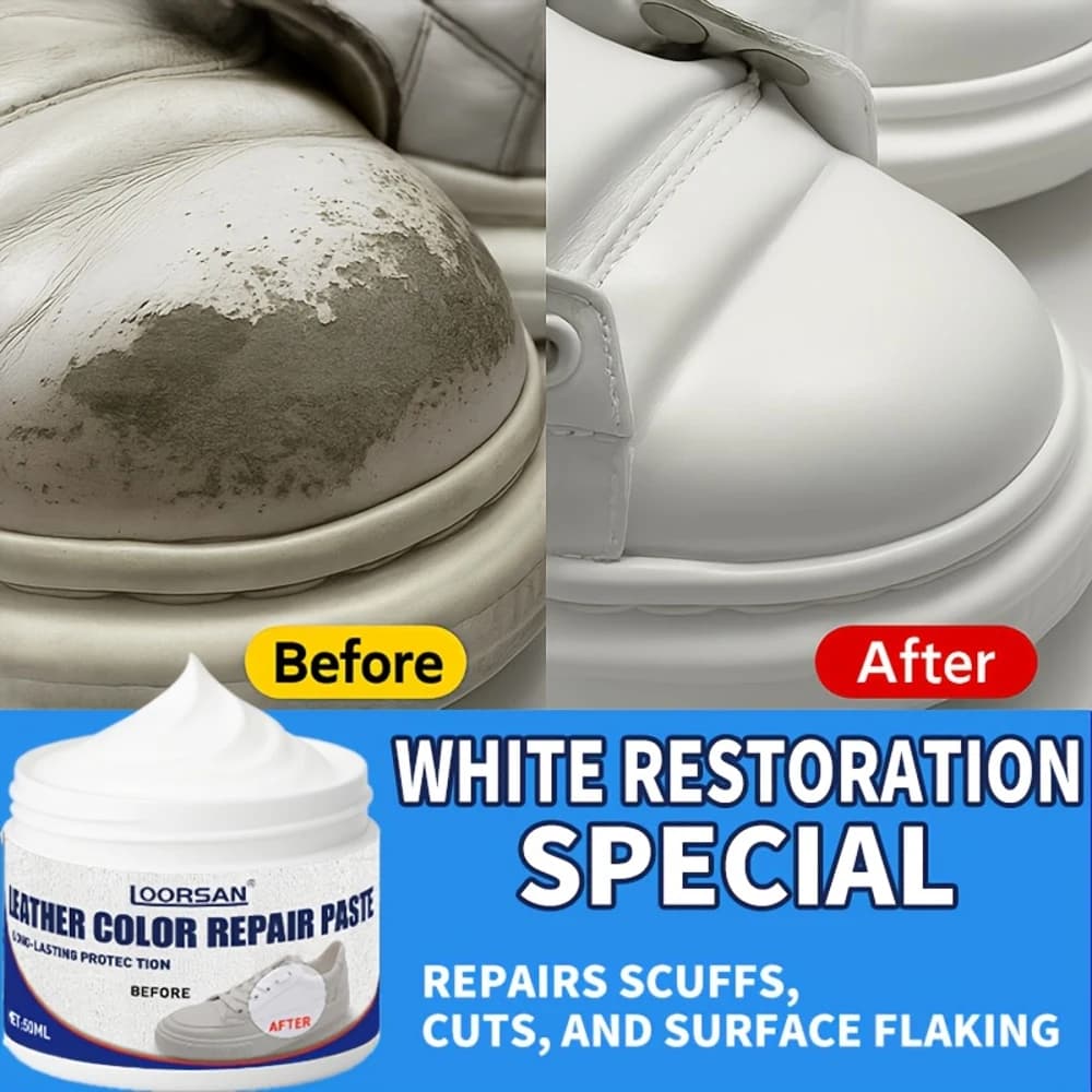 Kit di riparazione in pelle bianca: facile fissaggio per graffi e strappi su scarpe, borse e mobili | Crema fissante per colori a lunga durata