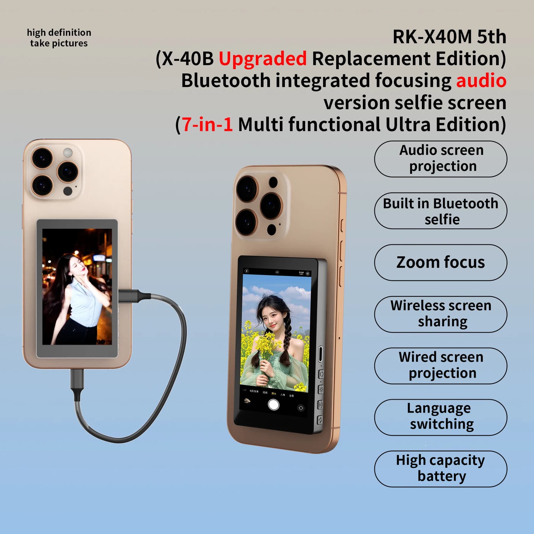 Display magnetico per selfie posteriore Telecomando Cornici per foto digitali Focus Zoom Schermo per monitor otturatore remoto con co-screening wireless