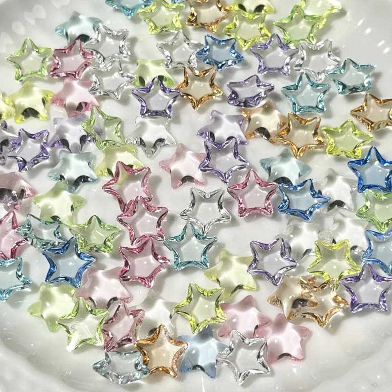 50 Pezzi Decorazioni per Unghie a Forma di Stella a Cinque Punte, Strass in Resina 10x10mm, Gemme Piatte a Stella per Decorazione Unghie Fai-da-Te