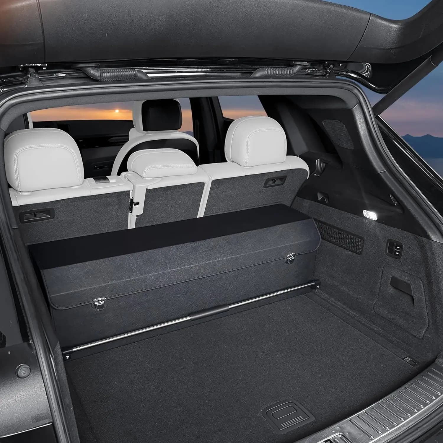 Organizer Pieghevole in Pelle per Bagagliaio di SUV, Auto, Camion, Furgone con Coperchio Portaoggetti (Nero, 37x11.4x12.2in)