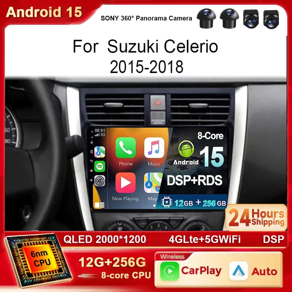 Android 15 Multimediale Per Suzuki Celerio Cultus 2015 - 2018 2K Carplay Lettore Auto GPS Stereo Schermo di Navigazione Auto Radio schermo