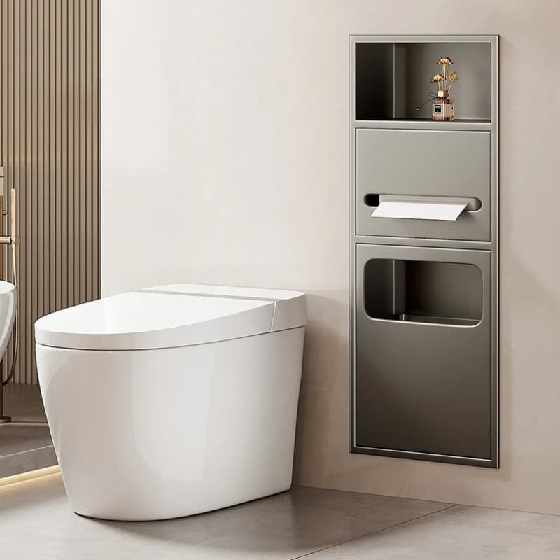 Nicchia da parete per WC in acciaio inossidabile, cestino della spazzatura integrato con porta, organizer da bagno di fascia alta per soffioni doccia