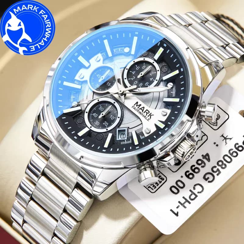 MARK FAIRWHALE Watches for Men 5028 New Business Stainless Steel Strap Quartz Wristwatches Waterproof Men Watches Reloj Hombre