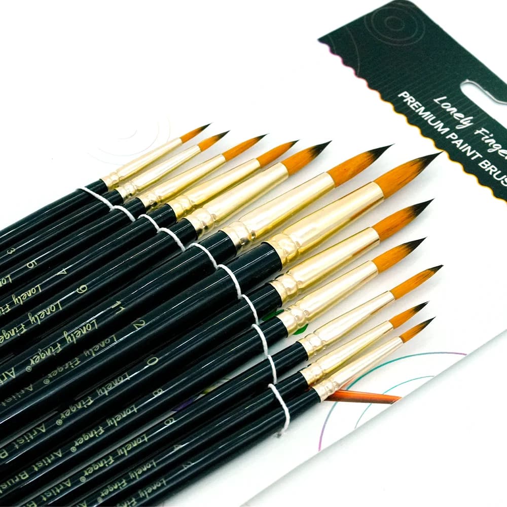 Paint Brushes Set, 12 Pcs Round Pointed Nylon Hair Artist Paint Brushes for Acrylic Oil Watercolor, Miniature Detailing Brushes