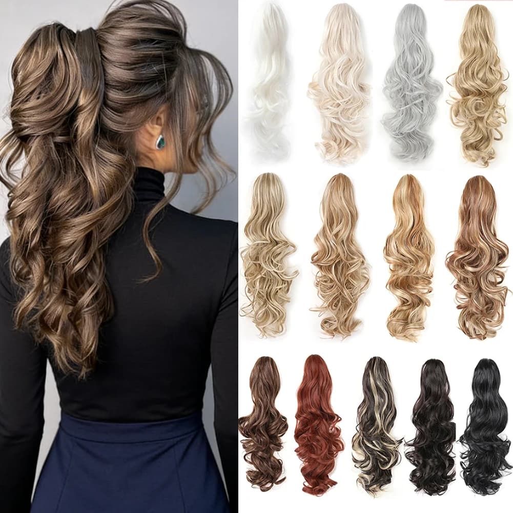 Extension Coda di Cavallo Sintetica con Clip a Griffe, Capelli Ricci Ondulati, Extension Lunghe per Donna