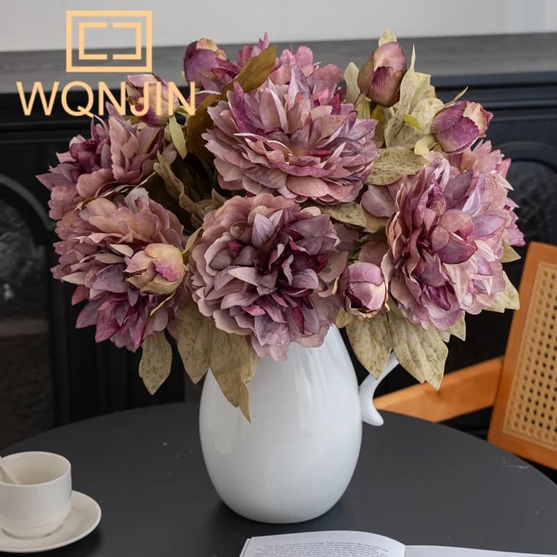 1PC Light Luxury 2 Head Big Peony Simulation Flower Fake Flower Retro Living Room Home Decoration Photography Props
