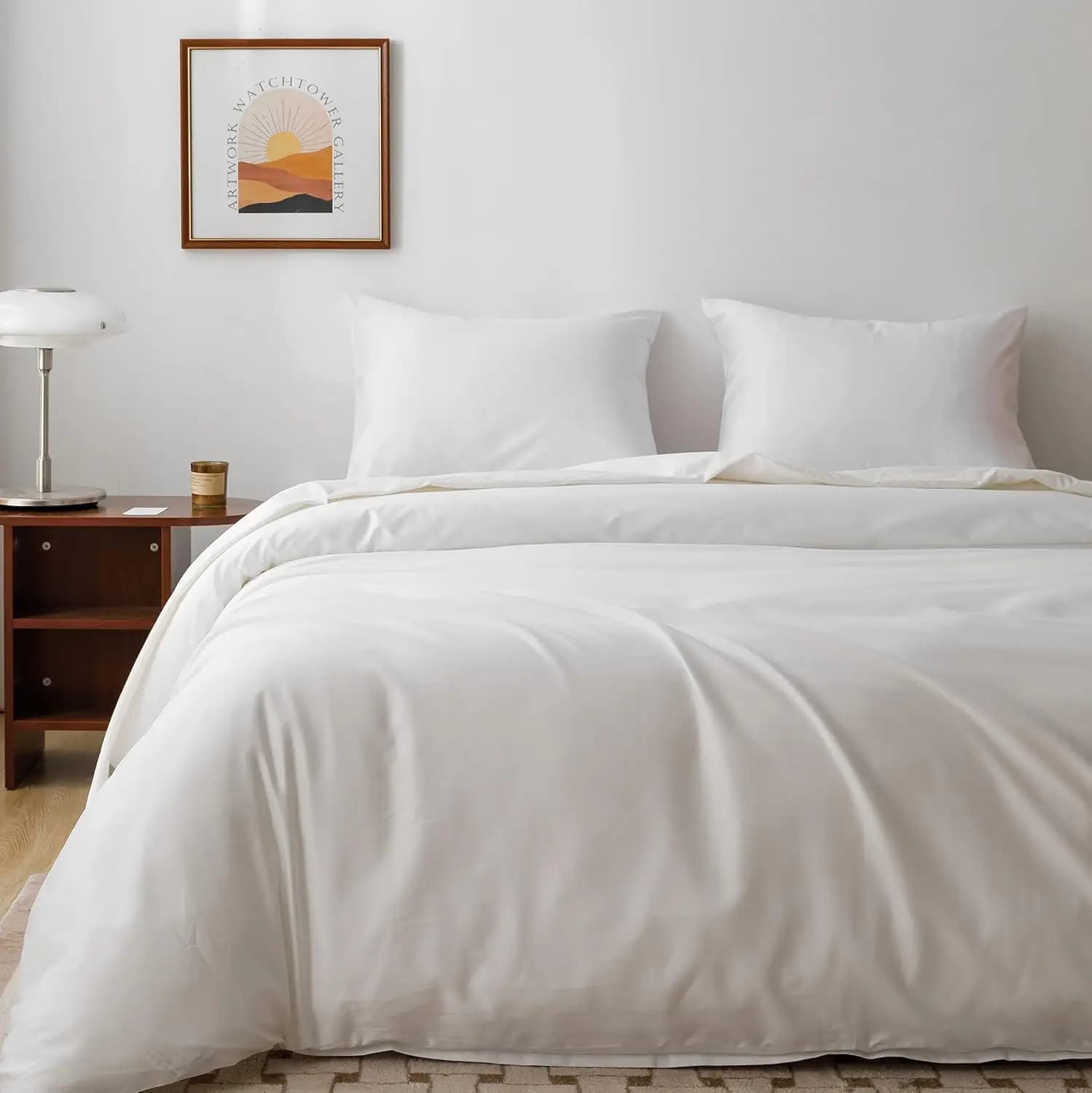 Queen Size Duvet Cover Set – Silky Soft Sateen Weave, Pure White 3-Piece (90x90 inches)
