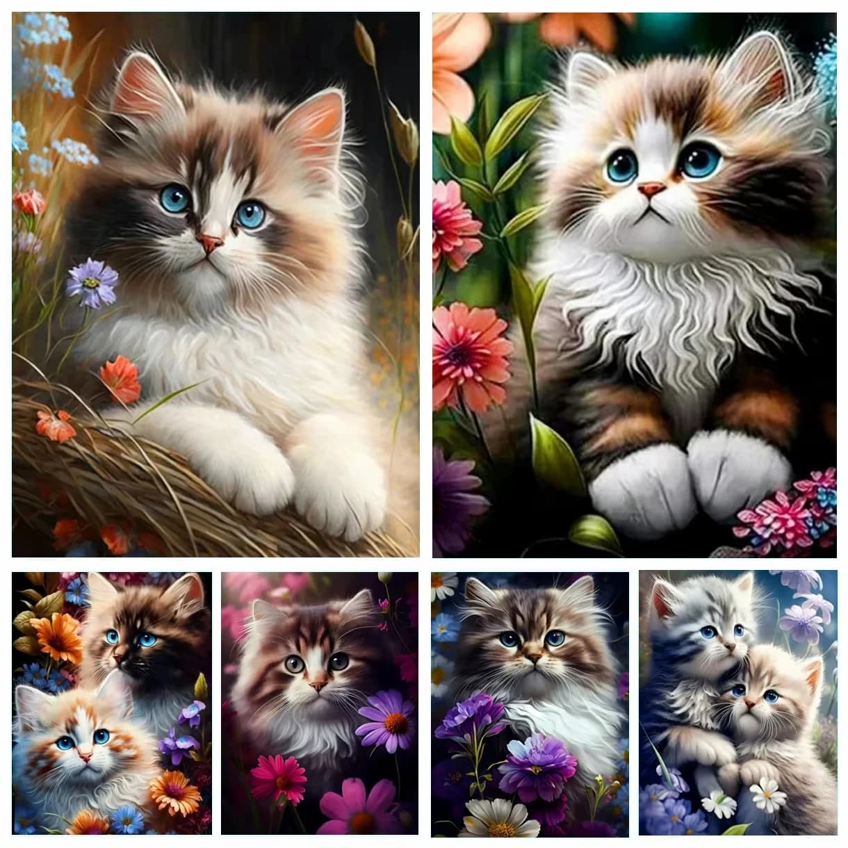 5D DIY Diamond Painting Kit Retro Black Cat Lotus Landscape Art Full Drill Rhinestone Mosaic Wall Decor Craft Kit Home Gift
