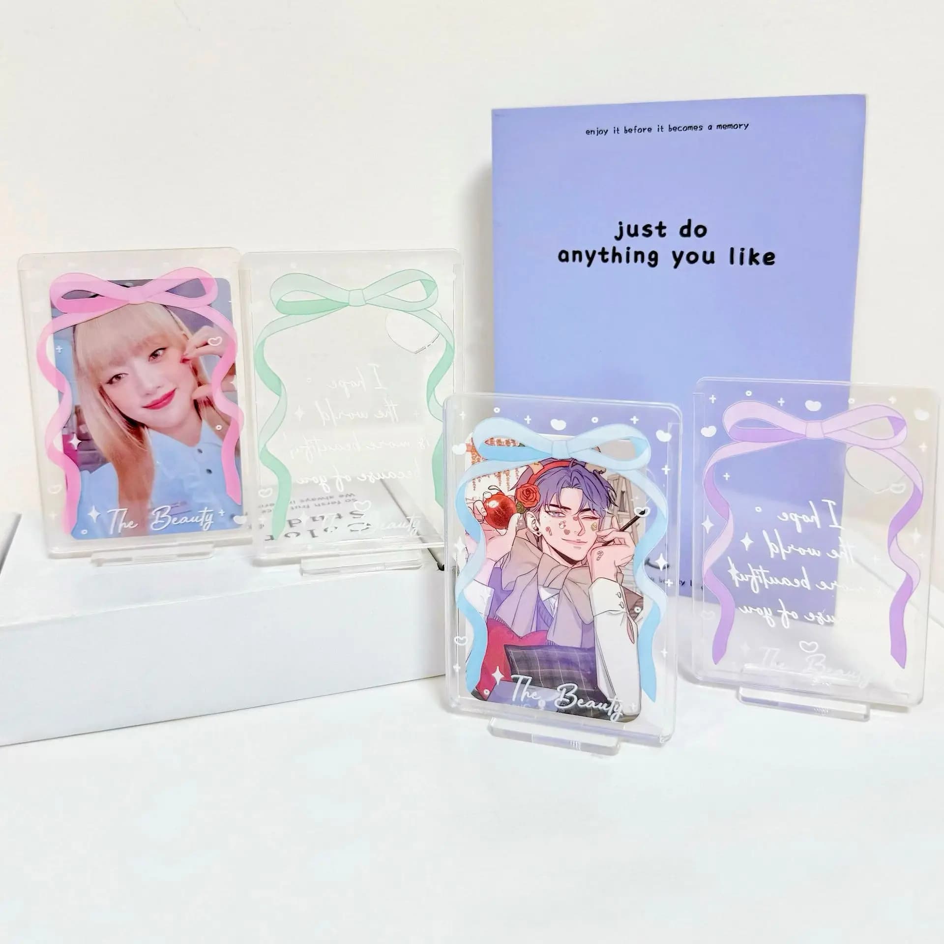 Jelly Color Bowknot 2.7x3.9 Inch Acrylic Photocard Holder 3 Inch Mini Photo Frame Display Stand Desktop Decor