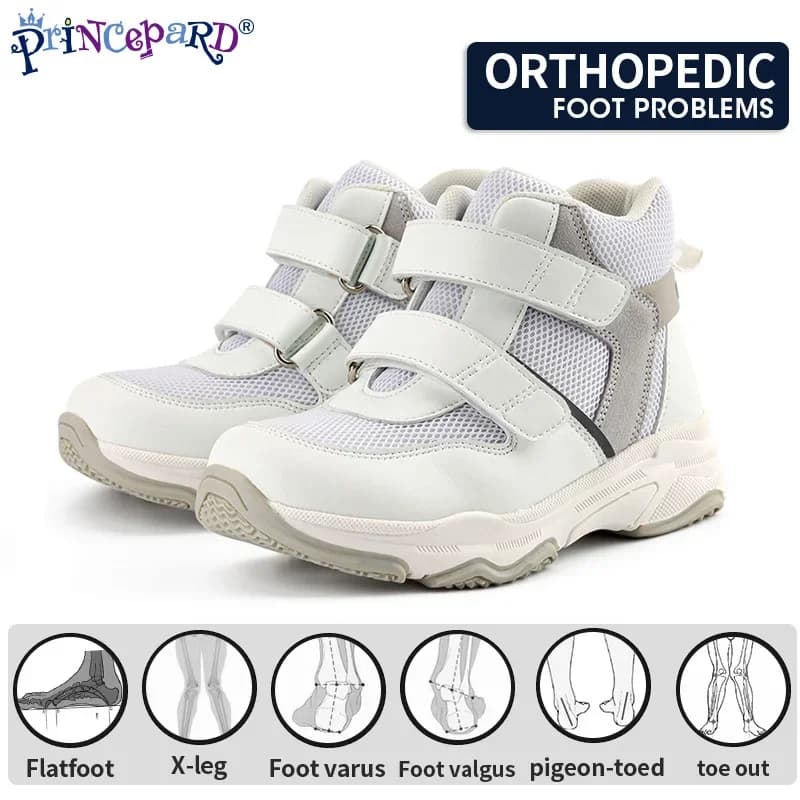 Princepard Scarpe da ginnastica per bambini Scarpe casual ortopediche autunnali per bambini Calzature plantari bianche con schienale alto per supporto dell'arco plantare