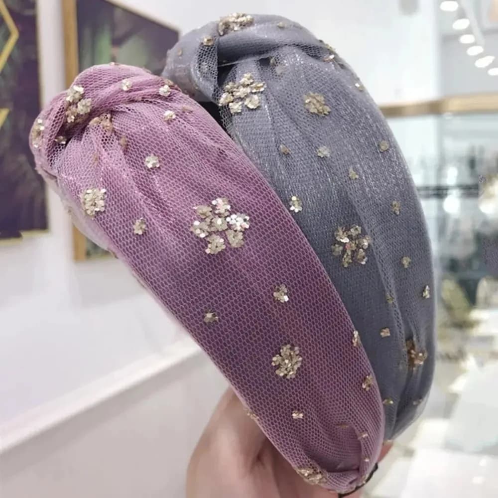 1 Pezzo Fascia per Capelli Bohemien in Rete con Paillettes Dorate, Elegante Fascia Larga per Capelli da Donna, Accessori Coreani per Capelli, Turbante