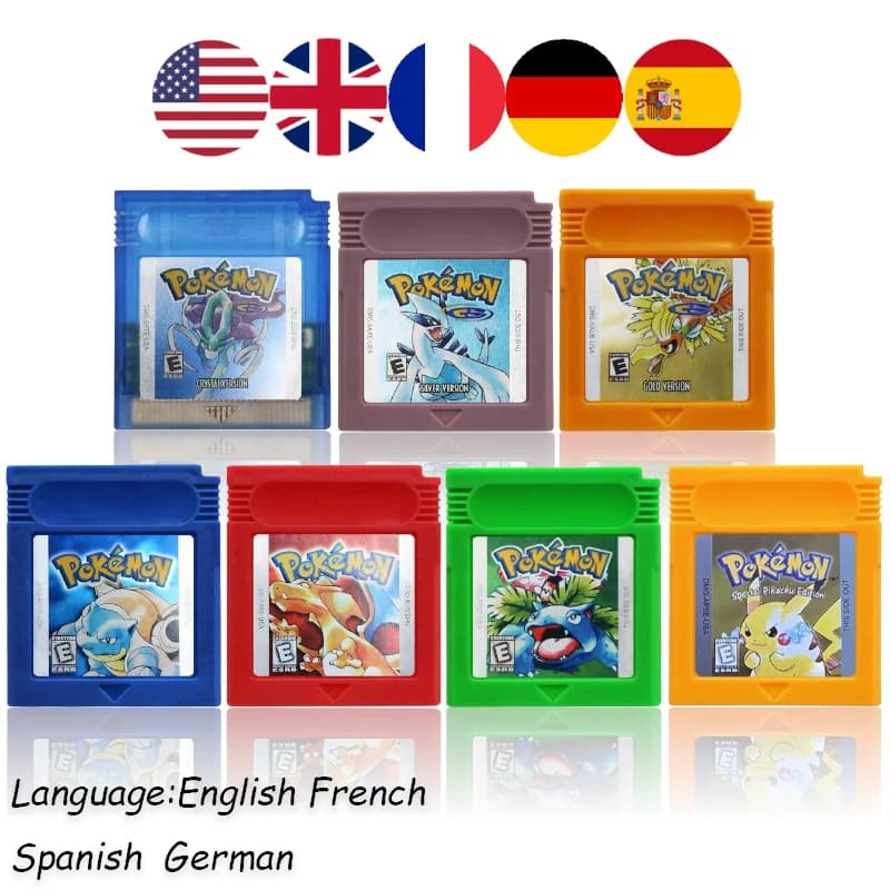 ▲2026 GBC Pokemon 16-bit Game Video Game Cartridge Console Card Red Blue Crystal Golden Green Silver Yellow