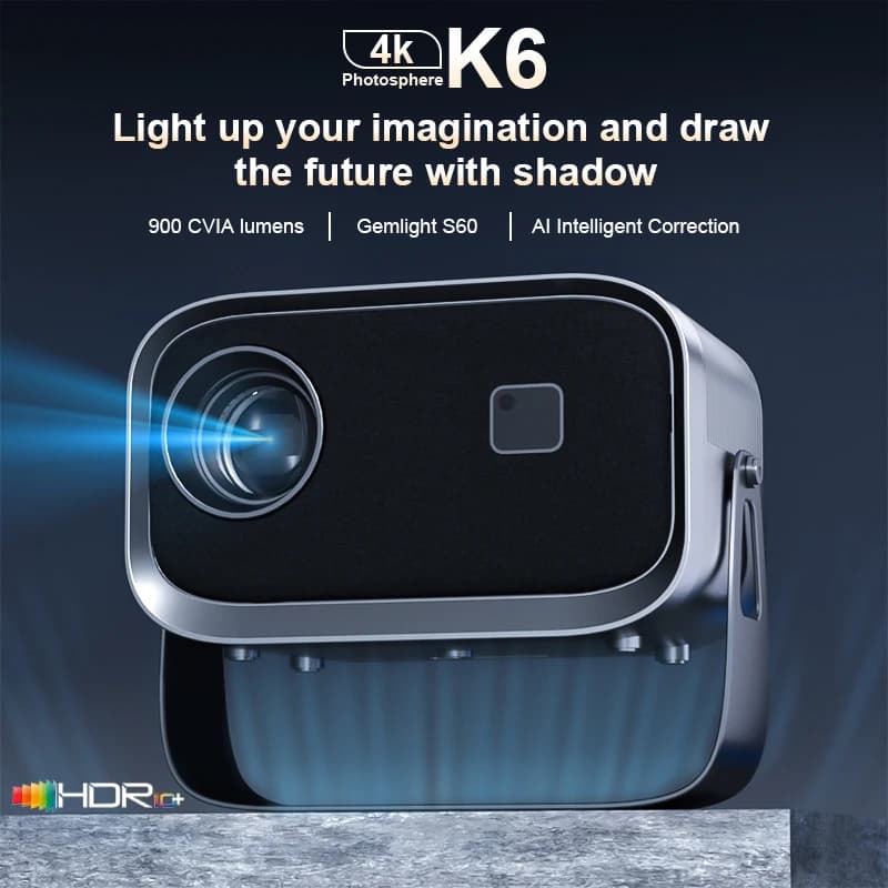 Proiettore Portatile K6 con WiFi e BT, Supporto 1080P HD 4K, Proiettore Smart con App Integrate, Mini Proiettore per Film all'Aperto e in Casa