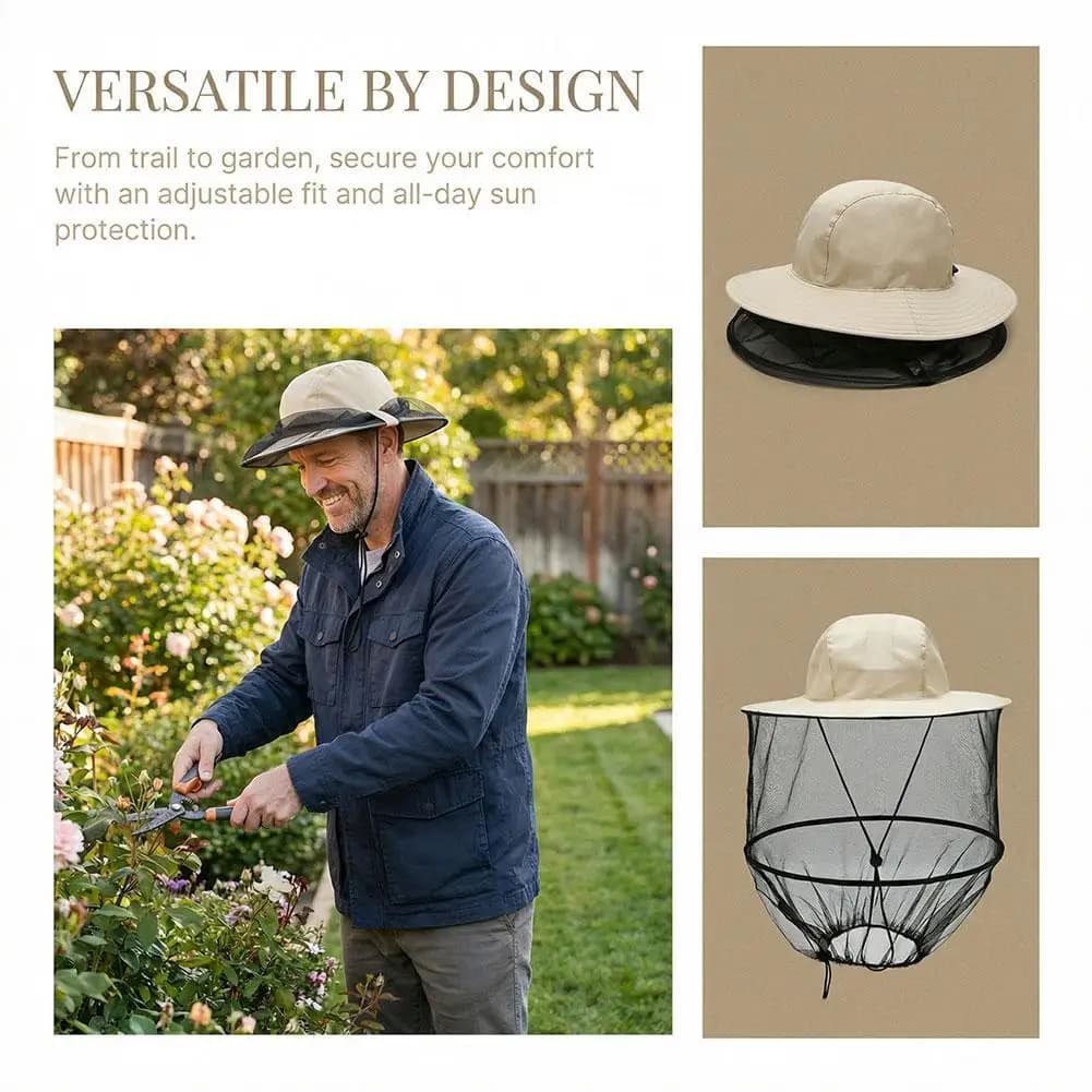 Cappello da Pesca Anti-Zanzare per Esterni Uomo Donna, Protezione Solare, Cappello a Secchiello a Tesa Larga con Rete Anti-Zanzare Nascosta per Giardinaggio ed Escursionismo