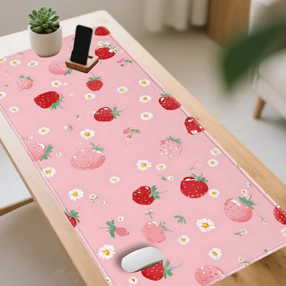 Tappetino per mouse Strawberry Daisy esteso, in gomma, grande, per tastiera da gaming