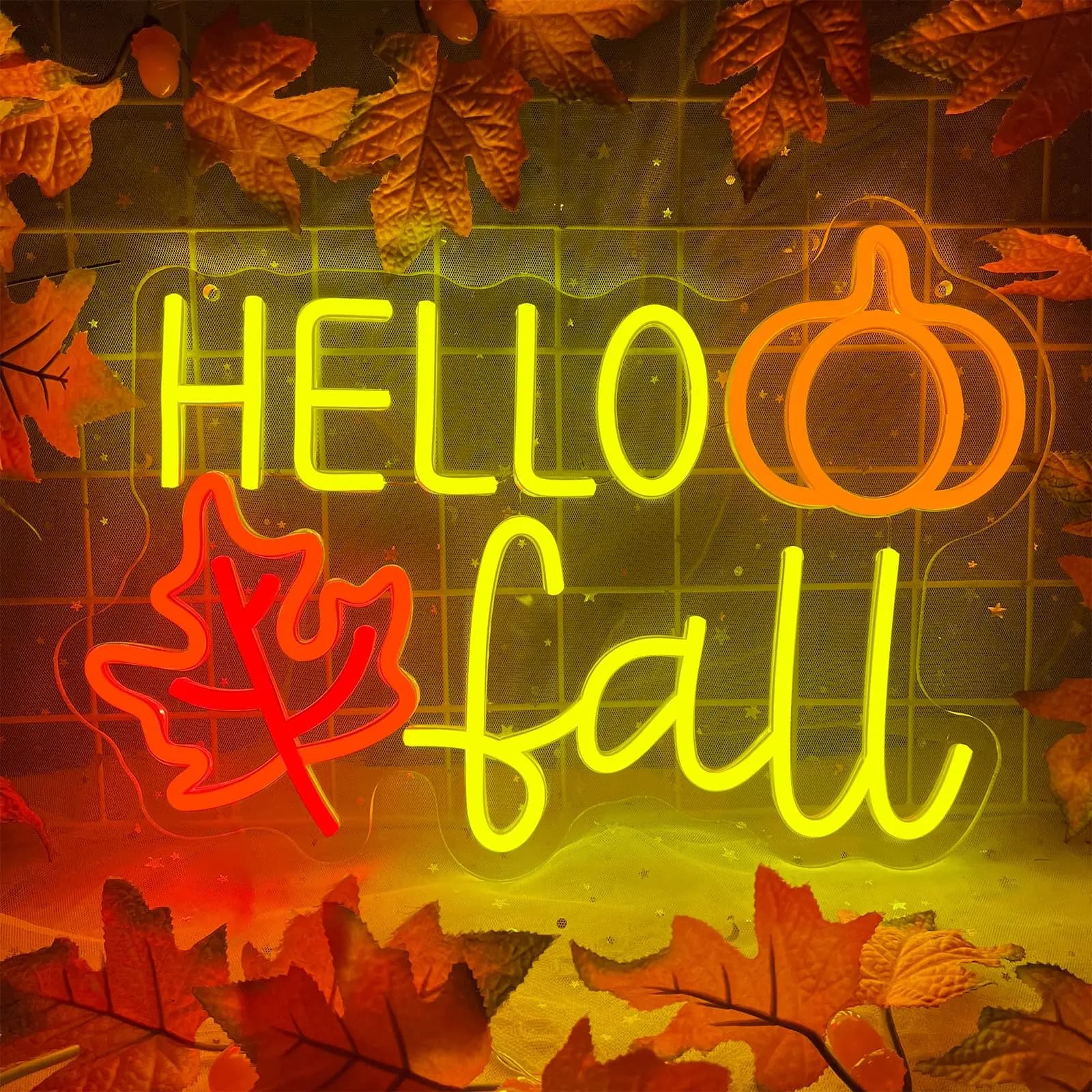 Hello Fall Neon Sign Fall Pumpkin Led Signs per il Ringraziamento Autunno Tema Festa Sfondo Halloween Matrimonio Compleanno Regali