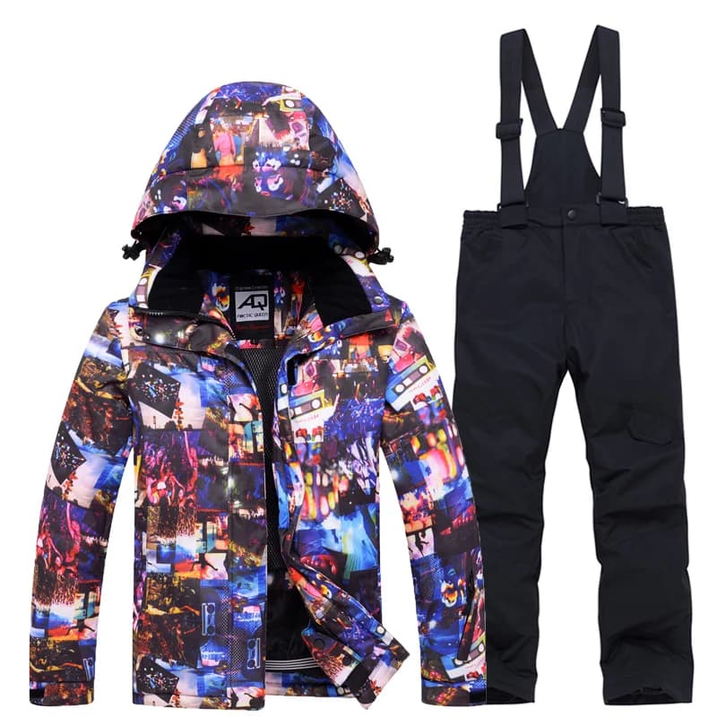 Tuta da neve per bambini, set di abbigliamento da snowboard, abbigliamento sportivo all'aria aperta, cappotto da sci e pantaloni con cinturino, costumi per bambini, ragazzo e ragazza
