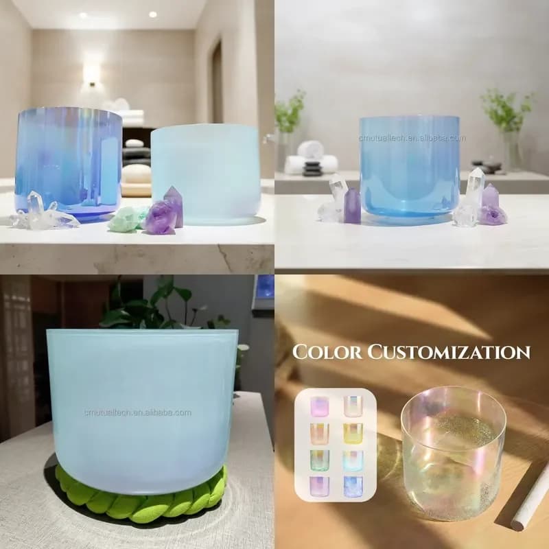 【CHIMU HOME】 Clear Blue Crystal Singing Bowl Sound Healing Instrument for Spirit Bath Customize Herz Meditacion Crystal