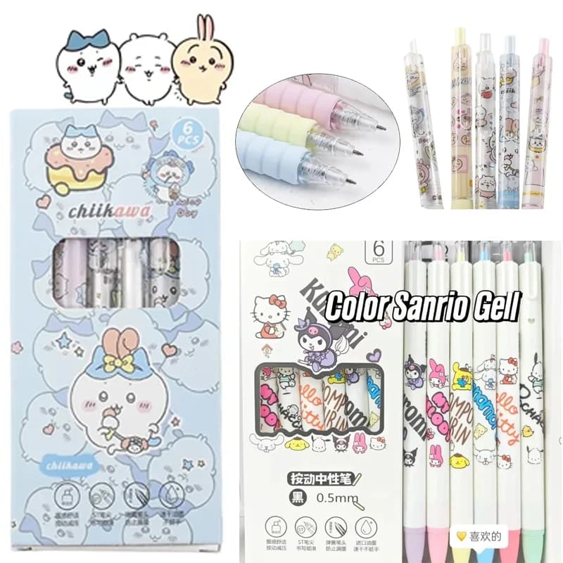 6 Pcs/Set Kawaii Chiikawa Series Limited Quality Gel Pen Cartoon 0.5mm Black Quick-drying Pen Learning Journal Office Stationery