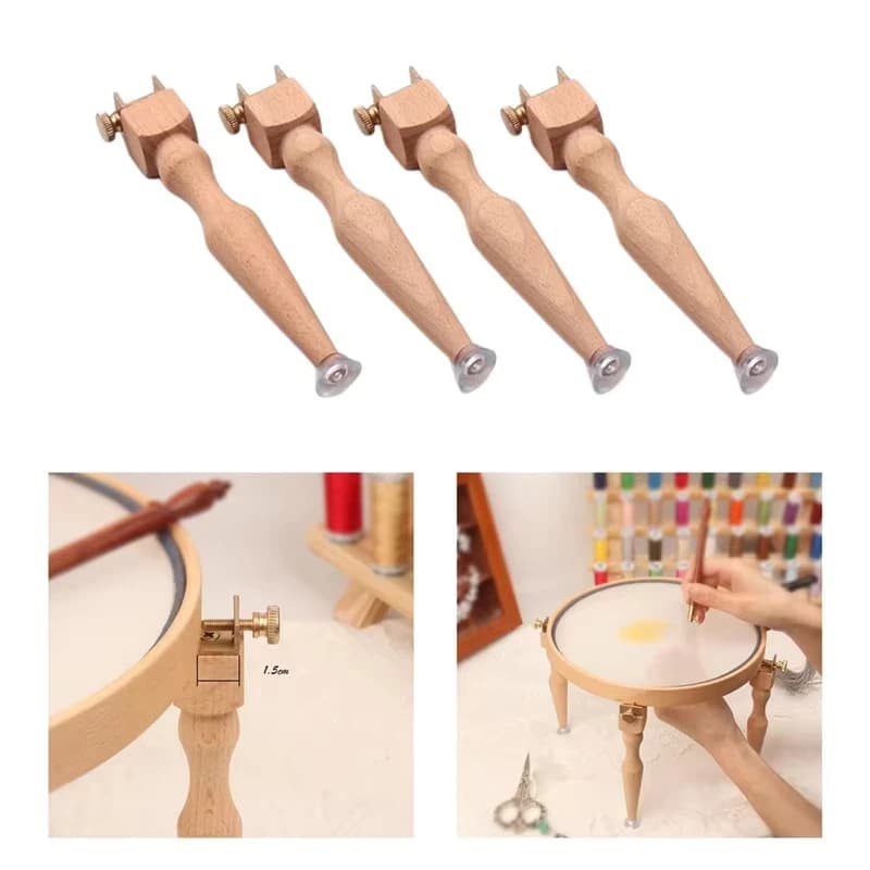 Single Beechwood Embroidery Hoop Stand Leg with PVC Base, 15.3cm Craft Stand for Tabletop Stitching