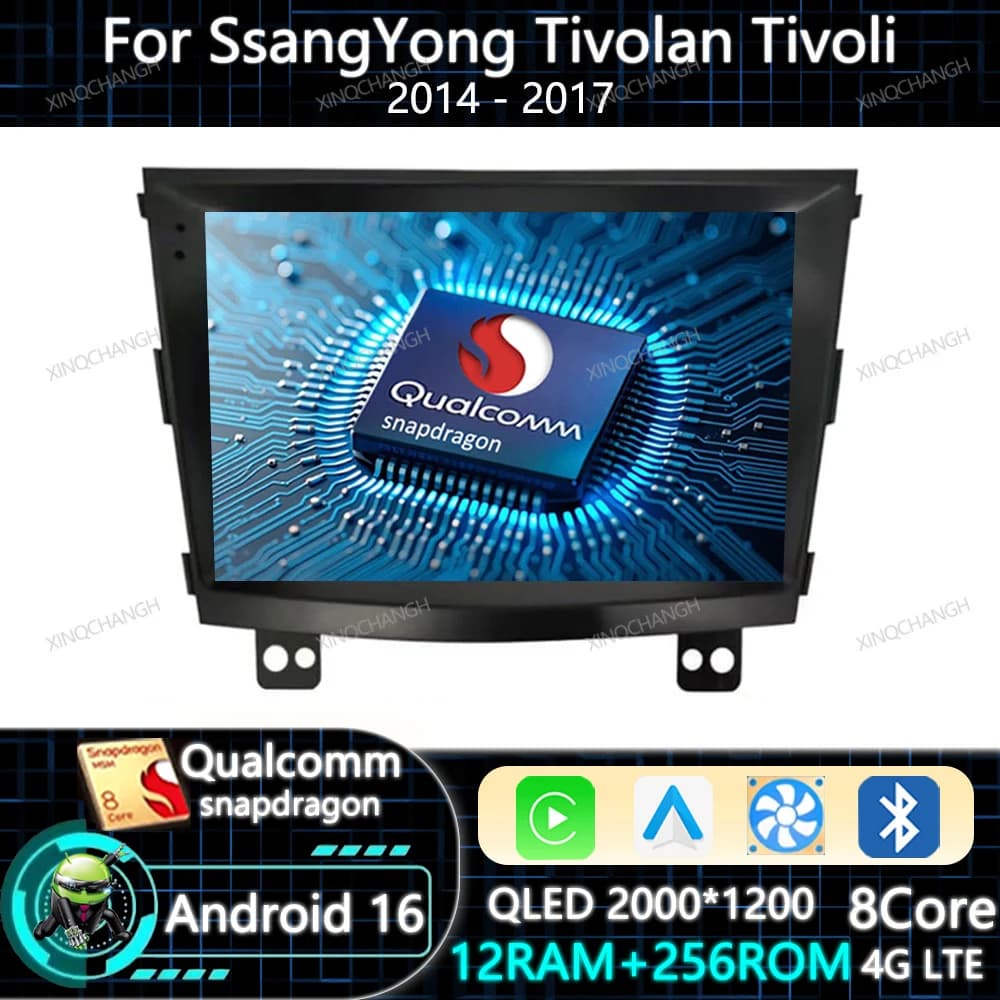 Android 15 Car Radio Carplay Auto For SsangYong Tivolan Tivoli 2014 - 2017 Head Unit Qualcomm Navigation QLED GPS 2DIN BT BT GPS