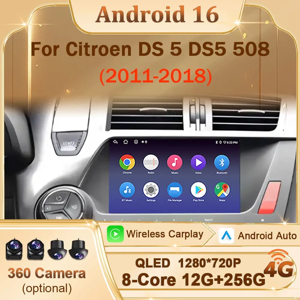 Schermo HD stereo DSP da 7 "per Citroen DS 5 DS5 508 2011 - 2018 Carplay Autoradio Lettore multimediale Schermo diviso Navigazione GPS BT