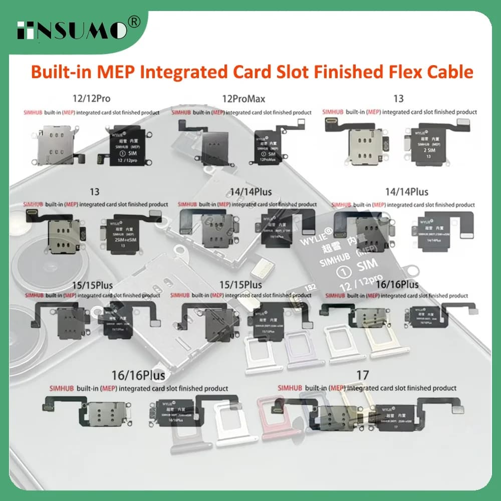 Cavo Flessibile Integrato Wylie con Slot per Scheda MEP per iPhone 14 15 16 17 Pro MAX Versione USA Dual SIM Fisica + eSIM