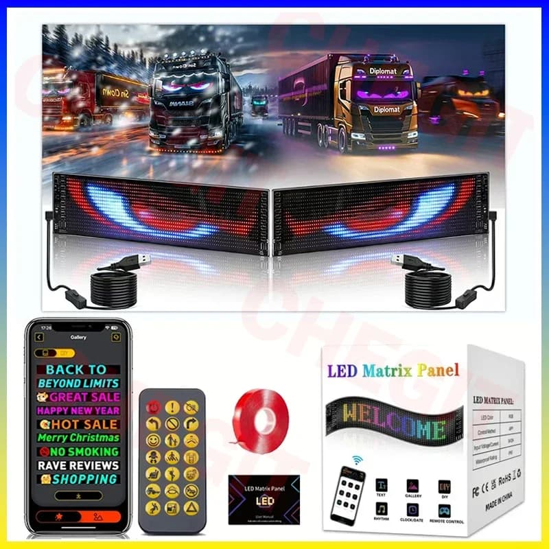 Display a LED Truck Eye Car Sign Bluetooth APP Matrix Pixel Pannello Luce notturna Programmabile flessibile per auto Negozio Hotel Bar