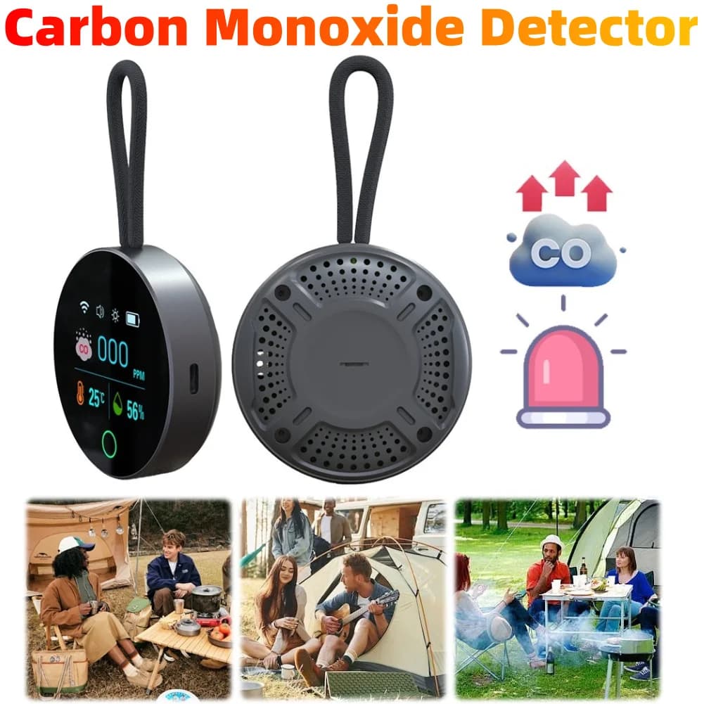 3 In 1 Carbon Monoxide Detector 1000mAh Portable Gas Detector CO Detector Alarm Temp Humidity Sensor for Outdoor Camping RV Car