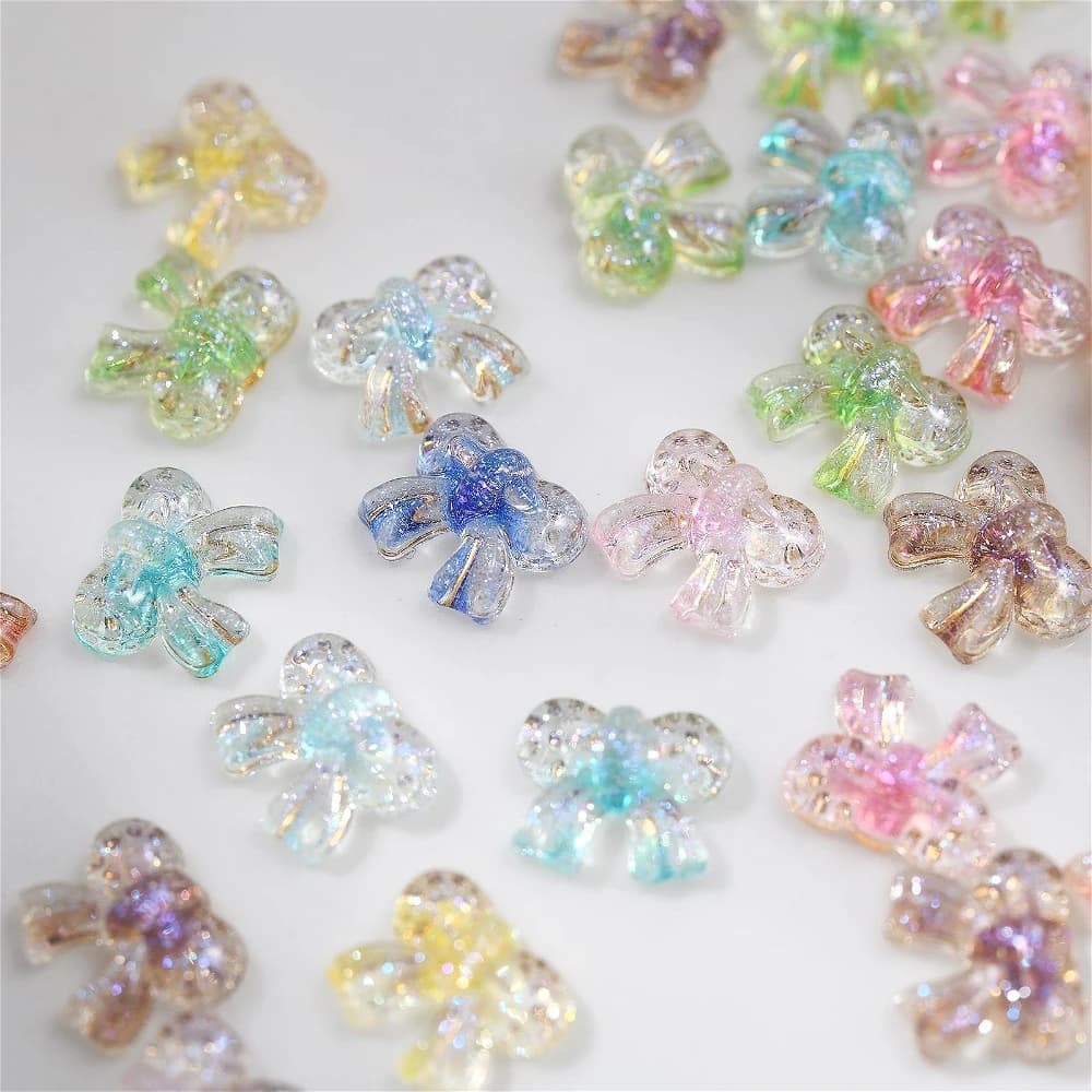 50 pcs transparent ice gold bow tie accessories for nail art cute 3D acrylic sparkling ribbon ribbon bow accessory for decoration nail for nails DIY