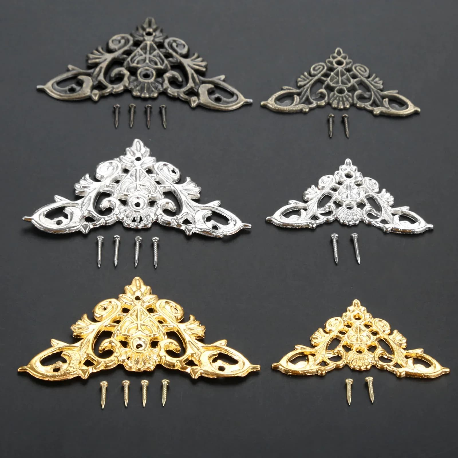 4 pezzi protezioni angolari decorative 35*35mm/46*46mm confezione regalo gioielli decorazione album piedi gamba mobili staffe angolari con chiodo